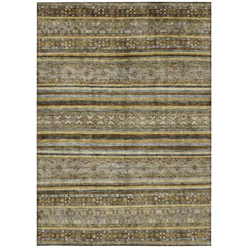 3' X 5' Brown And Gold Oriental Washable Indoor Outdoor Area Rug