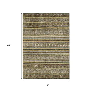 3' X 5' Brown And Gold Oriental Washable Indoor Outdoor Area Rug