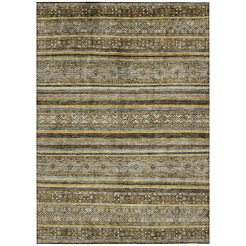 10' X 14' Brown And Gold Oriental Washable Indoor Outdoor Area Rug