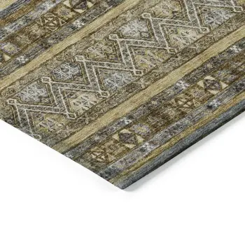 10' X 14' Brown And Gold Oriental Washable Indoor Outdoor Area Rug
