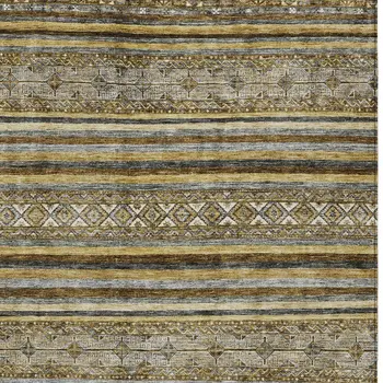10' X 14' Brown And Gold Oriental Washable Indoor Outdoor Area Rug