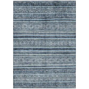 5' X 8' Blue And Gray Oriental Washable Indoor Outdoor Area Rug