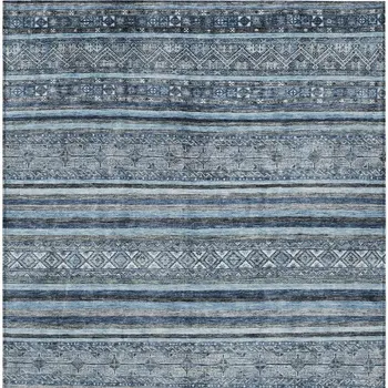 8' X 10' Blue And Gray Oriental Washable Indoor Outdoor Area Rug