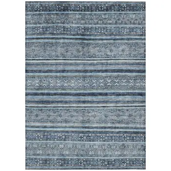 8' X 10' Blue And Gray Oriental Washable Indoor Outdoor Area Rug