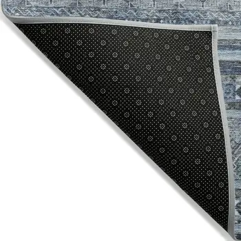 8' X 10' Blue And Gray Oriental Washable Indoor Outdoor Area Rug