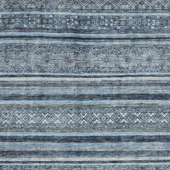 8' X 10' Blue And Gray Oriental Washable Indoor Outdoor Area Rug