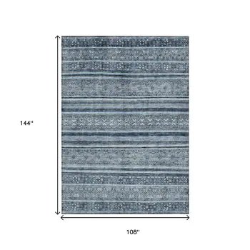 9' X 12' Blue And Gray Oriental Washable Indoor Outdoor Area Rug