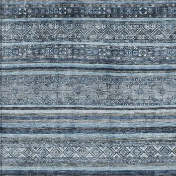 9' X 12' Blue And Gray Oriental Washable Indoor Outdoor Area Rug