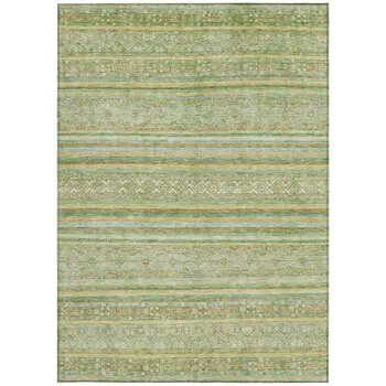 5' X 8' Green And Gold Oriental Washable Indoor Outdoor Area Rug