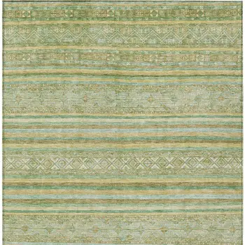 5' X 8' Green And Gold Oriental Washable Indoor Outdoor Area Rug