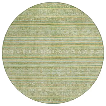 8' Green And Gold Round Oriental Washable Indoor Outdoor Area Rug
