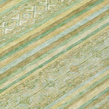8' Green And Gold Round Oriental Washable Indoor Outdoor Area Rug