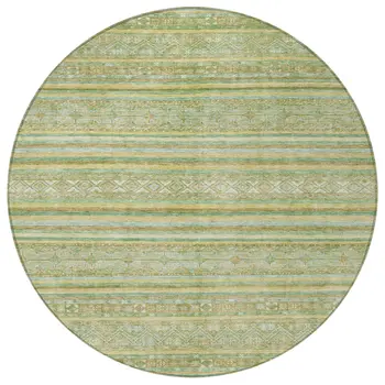 8' Green And Gold Round Oriental Washable Indoor Outdoor Area Rug