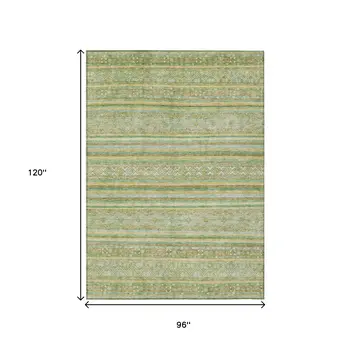 8' X 10' Green And Gold Oriental Washable Indoor Outdoor Area Rug