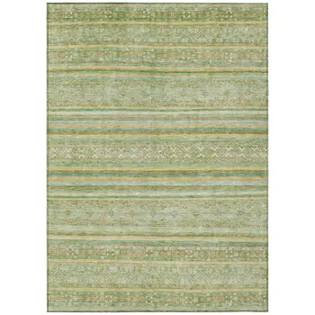 8' X 10' Green And Gold Oriental Washable Indoor Outdoor Area Rug