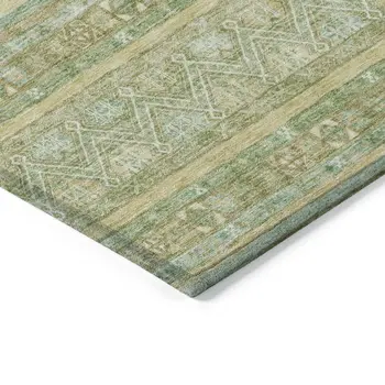 8' X 10' Green And Gold Oriental Washable Indoor Outdoor Area Rug