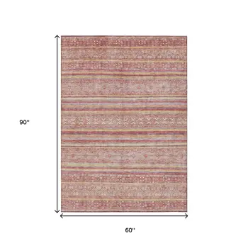 5' X 8' Rust And Coral Oriental Washable Indoor Outdoor Area Rug