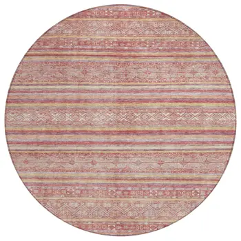 8' Rust And Coral Round Oriental Washable Indoor Outdoor Area Rug