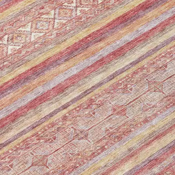 8' Rust And Coral Round Oriental Washable Indoor Outdoor Area Rug