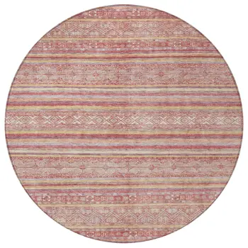 8' Rust And Coral Round Oriental Washable Indoor Outdoor Area Rug