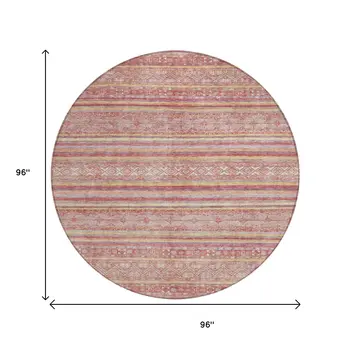 8' Rust And Coral Round Oriental Washable Indoor Outdoor Area Rug