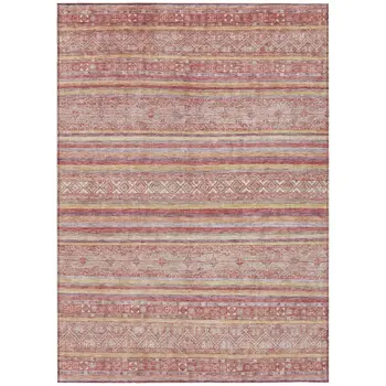 8' X 10' Rust And Coral Oriental Washable Indoor Outdoor Area Rug