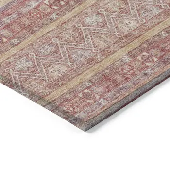8' X 10' Rust And Coral Oriental Washable Indoor Outdoor Area Rug
