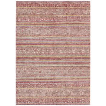 10' X 14' Rust And Coral Oriental Washable Indoor Outdoor Area Rug