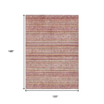 10' X 14' Rust And Coral Oriental Washable Indoor Outdoor Area Rug