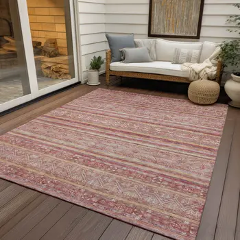 10' X 14' Rust And Coral Oriental Washable Indoor Outdoor Area Rug