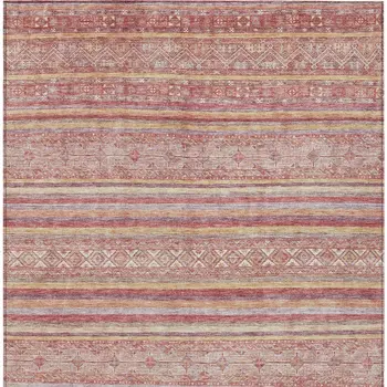 10' X 14' Rust And Coral Oriental Washable Indoor Outdoor Area Rug