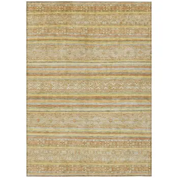 3' X 5' Wheat And Beige Oriental Washable Indoor Outdoor Area Rug