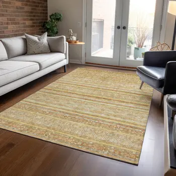 3' X 5' Wheat And Beige Oriental Washable Indoor Outdoor Area Rug