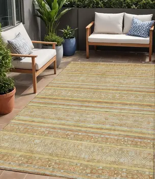 5' X 8' Wheat And Beige Oriental Washable Indoor Outdoor Area Rug
