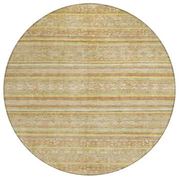 8' Wheat And Beige Round Oriental Washable Indoor Outdoor Area Rug