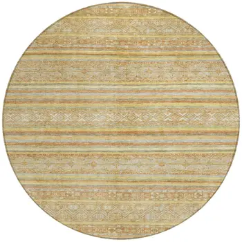 8' Wheat And Beige Round Oriental Washable Indoor Outdoor Area Rug