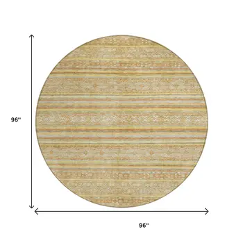 8' Wheat And Beige Round Oriental Washable Indoor Outdoor Area Rug