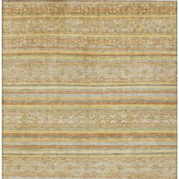 8' X 10' Wheat And Beige Oriental Washable Indoor Outdoor Area Rug