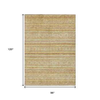 8' X 10' Wheat And Beige Oriental Washable Indoor Outdoor Area Rug