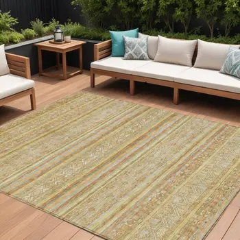 8' X 10' Wheat And Beige Oriental Washable Indoor Outdoor Area Rug