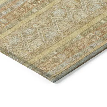 9' X 12' Wheat And Beige Oriental Washable Indoor Outdoor Area Rug