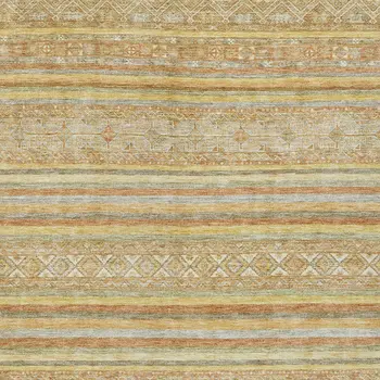 9' X 12' Wheat And Beige Oriental Washable Indoor Outdoor Area Rug
