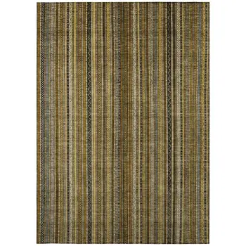 8' X 10' Brown Beige And Gold Striped Washable Indoor Outdoor Area Rug