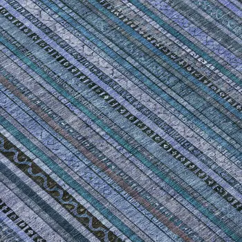 8' Blue Gray And Sky Blue Round Striped Washable Indoor Outdoor Area Rug