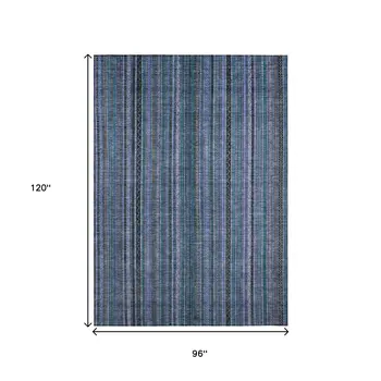 8' X 10' Blue Gray And Sky Blue Striped Washable Indoor Outdoor Area Rug