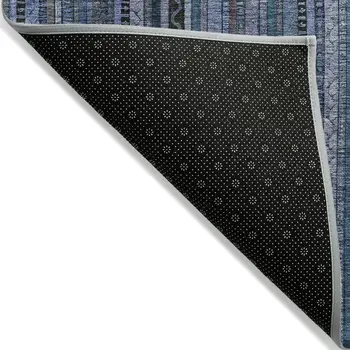 8' X 10' Blue Gray And Sky Blue Striped Washable Indoor Outdoor Area Rug