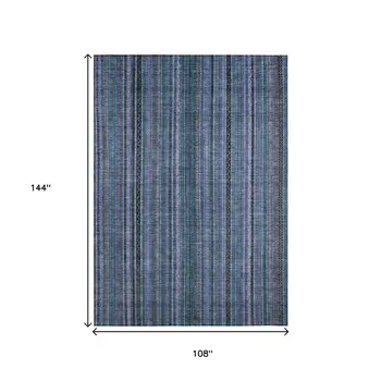 9' X 12' Blue Gray And Sky Blue Striped Washable Indoor Outdoor Area Rug