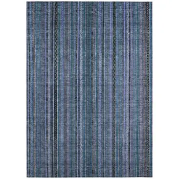 9' X 12' Blue Gray And Sky Blue Striped Washable Indoor Outdoor Area Rug