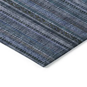 9' X 12' Blue Gray And Sky Blue Striped Washable Indoor Outdoor Area Rug