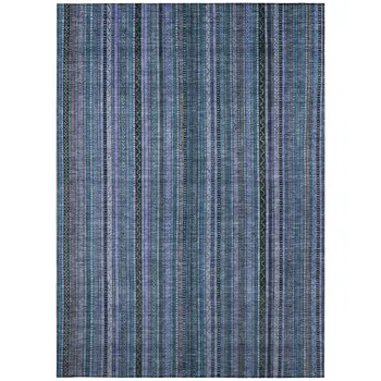 10' X 14' Blue Gray And Sky Blue Striped Washable Indoor Outdoor Area Rug